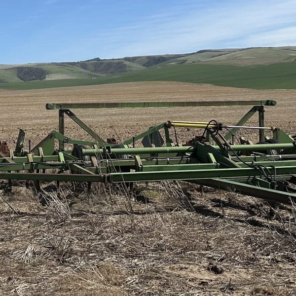 36’ JD 1000 cultivator, Morris tine tooth harrow on rear.